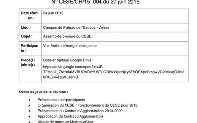 Assemblée plénière du 24 juin 2015 – Compte-rendu